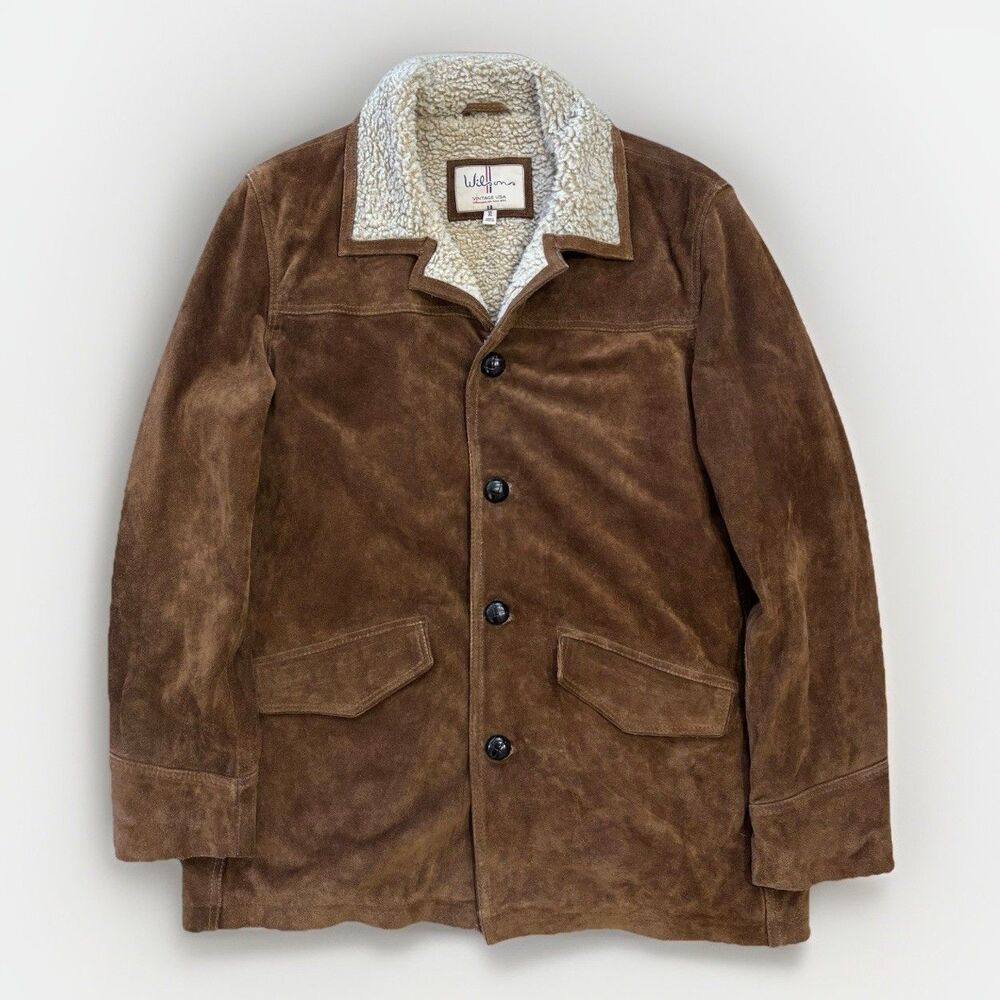 Wilsons Leather Jacket Mens Size XL Vintage USA Suede Sherpa Brown 4 Button